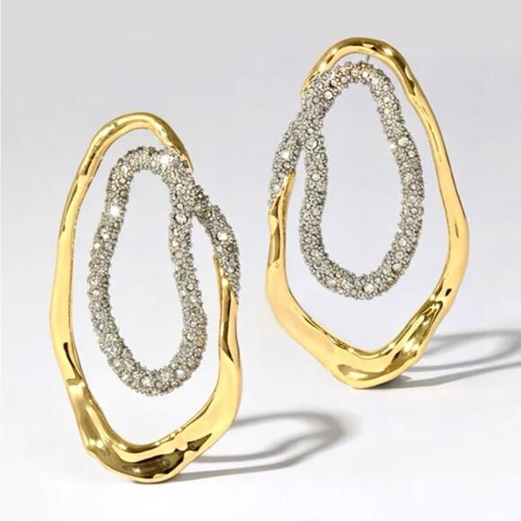 NEW Crystal Double Loop Post Earrings Gold Tone 2025 Solanales Inspired m206 - Picture 1 of 7